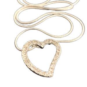 Open Heart Pendant Necklace - Rhodium Plated with Swarovski Crystals